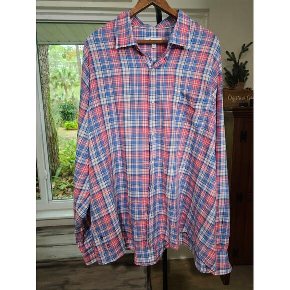 Peter Millar Red, white, blue plaid Button Up Shirt Men's Size XXL - Picture 1 of 10